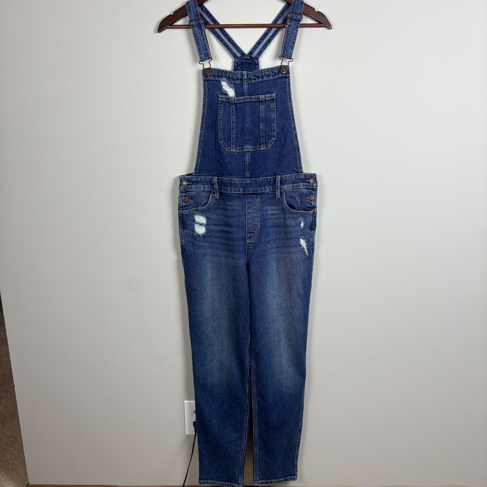 Hollister High-Rise Crop Boyfriend Overalls Womens Medium Blue Vintage Stretch